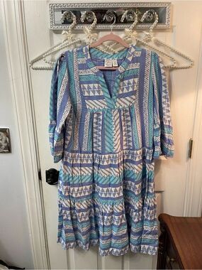 Japna Blue & Teal Geometric Midi Dress